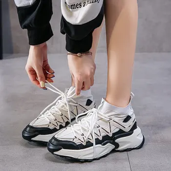 

Lucyever Fashion Zipper Thick Bottom Sneakers Woman Casual Pu Leather Platform Sneakers Women Outdoor Running Mesh Shoes Female