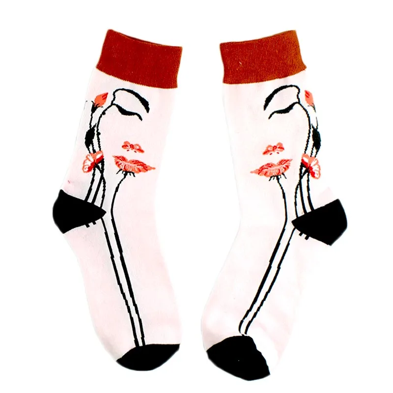 [WPLOIKJD] Японский художественный стиль креативные красочные хлопковые носки со смешным рисунком для женщин Calcetines Skarpetki Harajuku Sokken