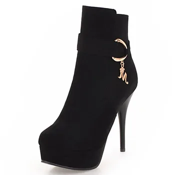 

NASBAVI new fashion style contracted Tide Girl Boots British Style zipper Fine heel Thick bottom Exquisite pendant Boots winter