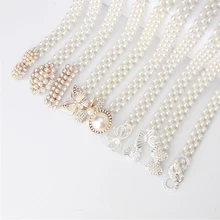 

New 67*2cm Female Imitation Pearls Belt Inlaid Rhinestones Buckle Ladies Waistband Women Chain Band