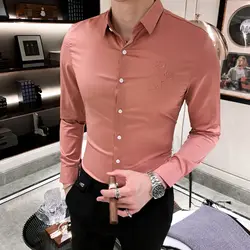 Модные мужские рубашки 2019 розовые рубашки с вышивкой розы мужские белые фиолетовые Мужские Рубашки стильные бордовые красные Vestido мужские