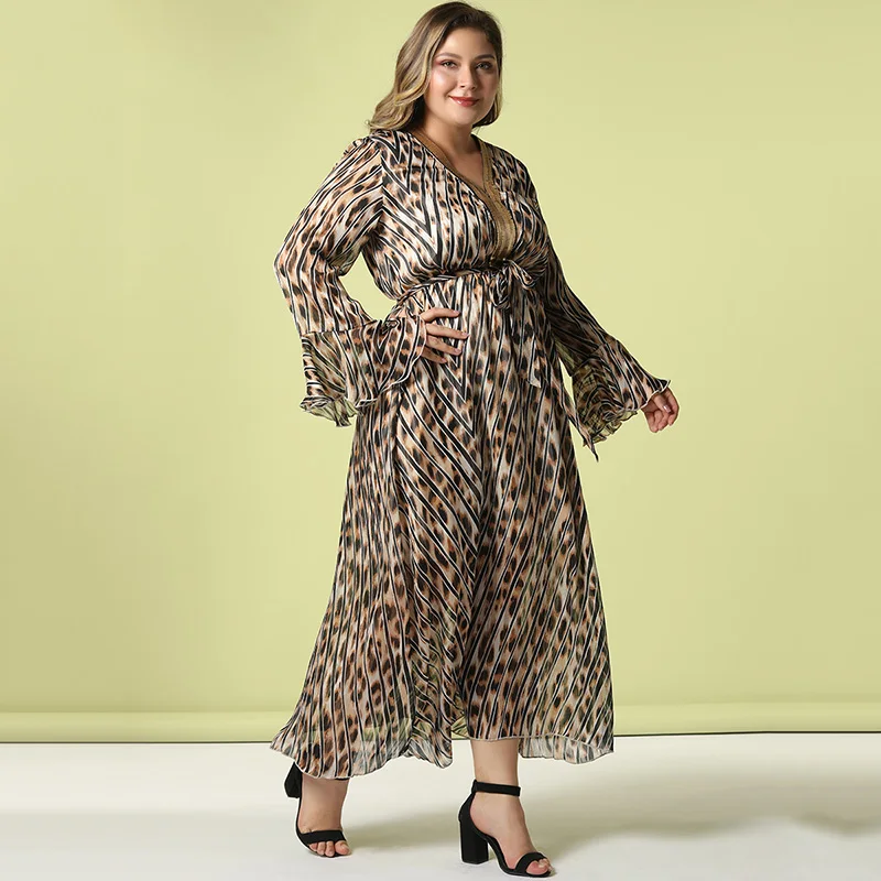 Женские леопардовые платья Abaya длинные большого размера плюс с рукавом бабочкой