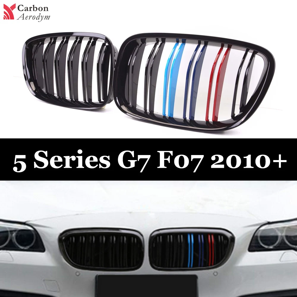 

1 Pair Glossy Black Front Kidney Grille ABS Left/Right For BMW 5 Series GT F07 2010+ Gloss Black M-Color Front Grille Cover