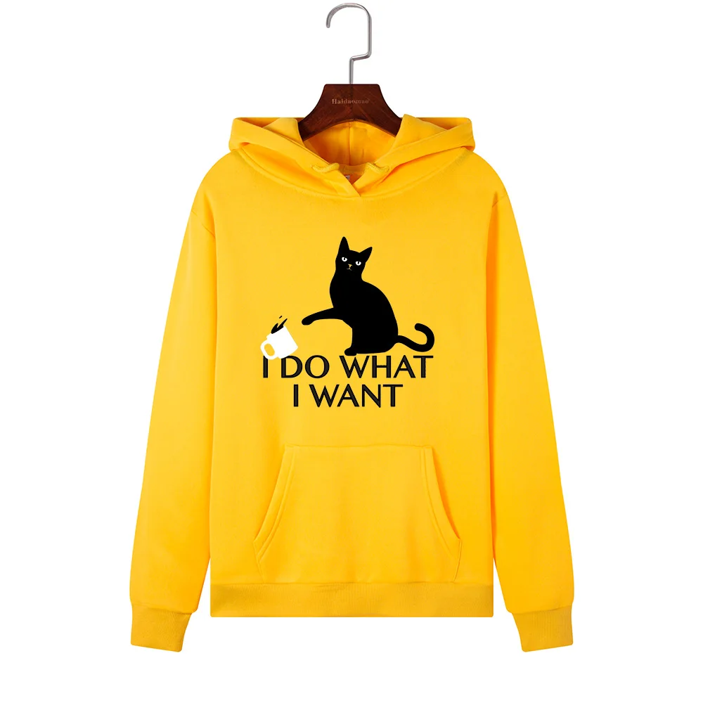  Women Hoodies Sweatshirts Hooded Sweatshirt I Do What I Want Cat Print Autumn Winter Pullover Femal