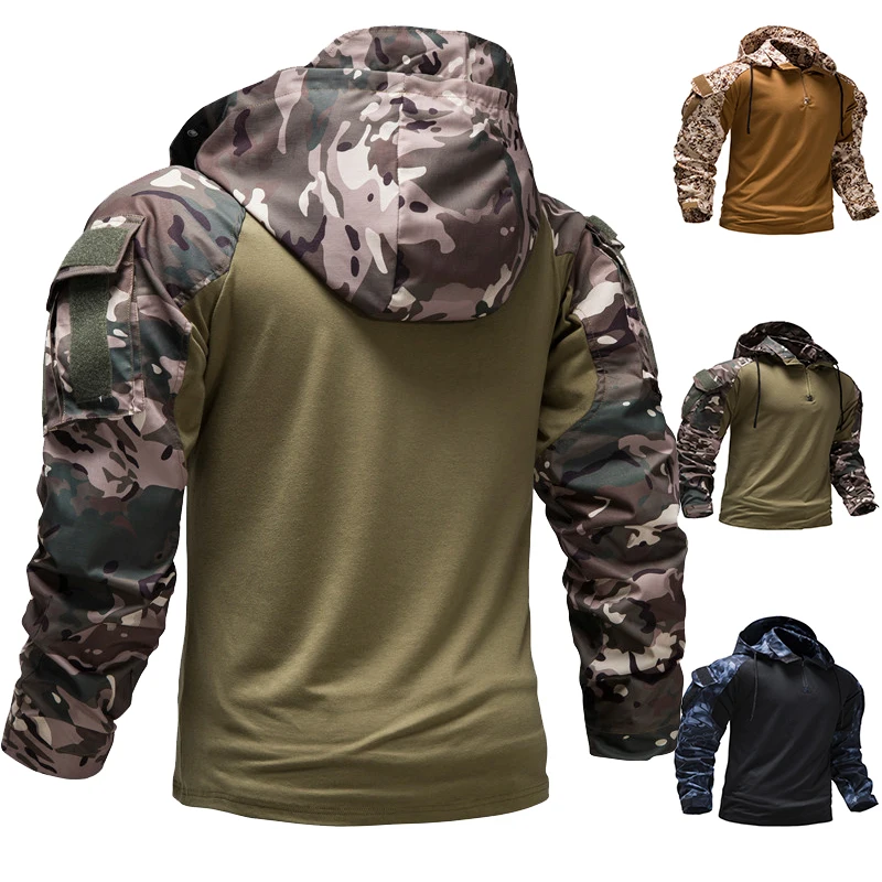 

New Men's Military Camouflage Tactical Long-sleeved T-shirt Hooded Sweatershirt