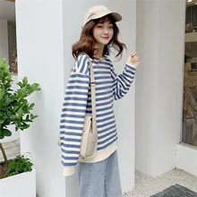 2020 Spring Autumn New Fashion Black and Blue Solid Striped Hoodies Women Harajuku Pullover Sweatshirt Female Tracksuit M-XL
