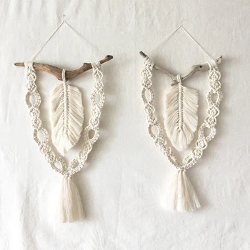 

Nordic Ins Studio Clothing Home Photography Props Gift Boho Decoration Small Macrame Leaf Feather Wall Tapestry Headboard