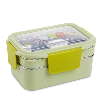 

New Arrival Japanese Stainless Steel Insulated Lunch Box Separated Double-Layer Rectangular Lunch Box Green Avocado Green