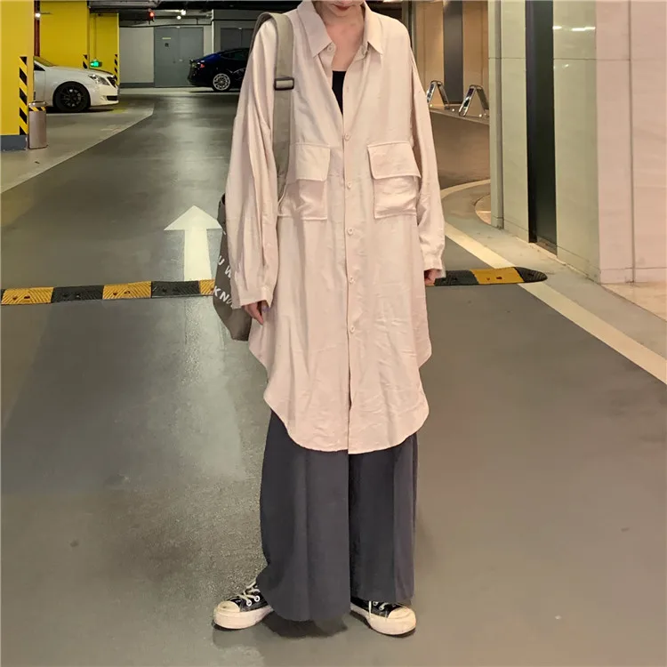 Для фотосессии, Южная Корея, свободный крой, лень, стиль средней длины, отложной воротник, средняя длина, тонкая рубашка, Тренч