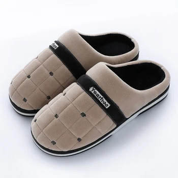 

Men's Slippers Gingham Velvet Short Plush Slippers indoor Soft Suede Home slippers for men Big Size 46-47 Family slippers