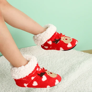 

2020 Cute Christmas Shoes Girls Boys Floor Slippers Cute Animal Warm Plush Home Slippers Kids Winter Boot Socks