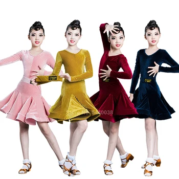 

Autumn Girls Latin Dance Dress Costumes Pleated Ruffle Kids Girl Belly Dancing Costumes Ballroom Jazz Competition Performance