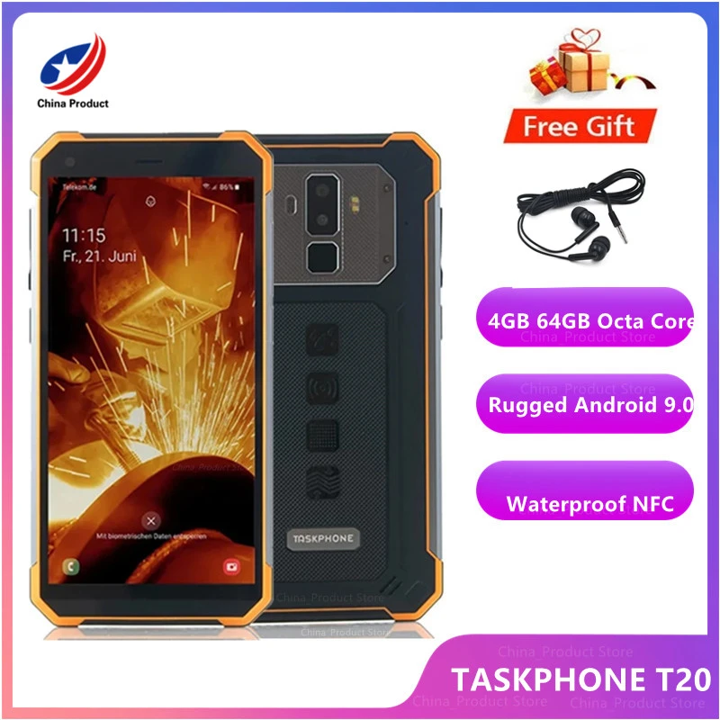 TASKPHONE T20 Smartphone 5.7" 4GB 64GB Octa Core Android 9.0 16.0MP 4250mAh NFC IP68 Waterproof Fingerprint Rugged Mobile Phone cellphones android