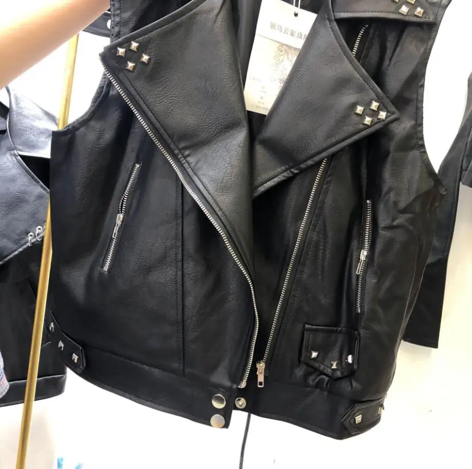 Женский короткий жилет из искусственной кожи; модная женская куртка без рукавов с заклепками; локомотив; куртка; r2087