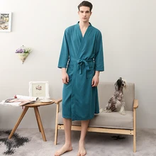 Темно-зеленые домашние халаты, впитывающие и быстросохнущие ночные рубашки, свободные пижамы, мужские вафельные халаты, пижамы, Ночное белье