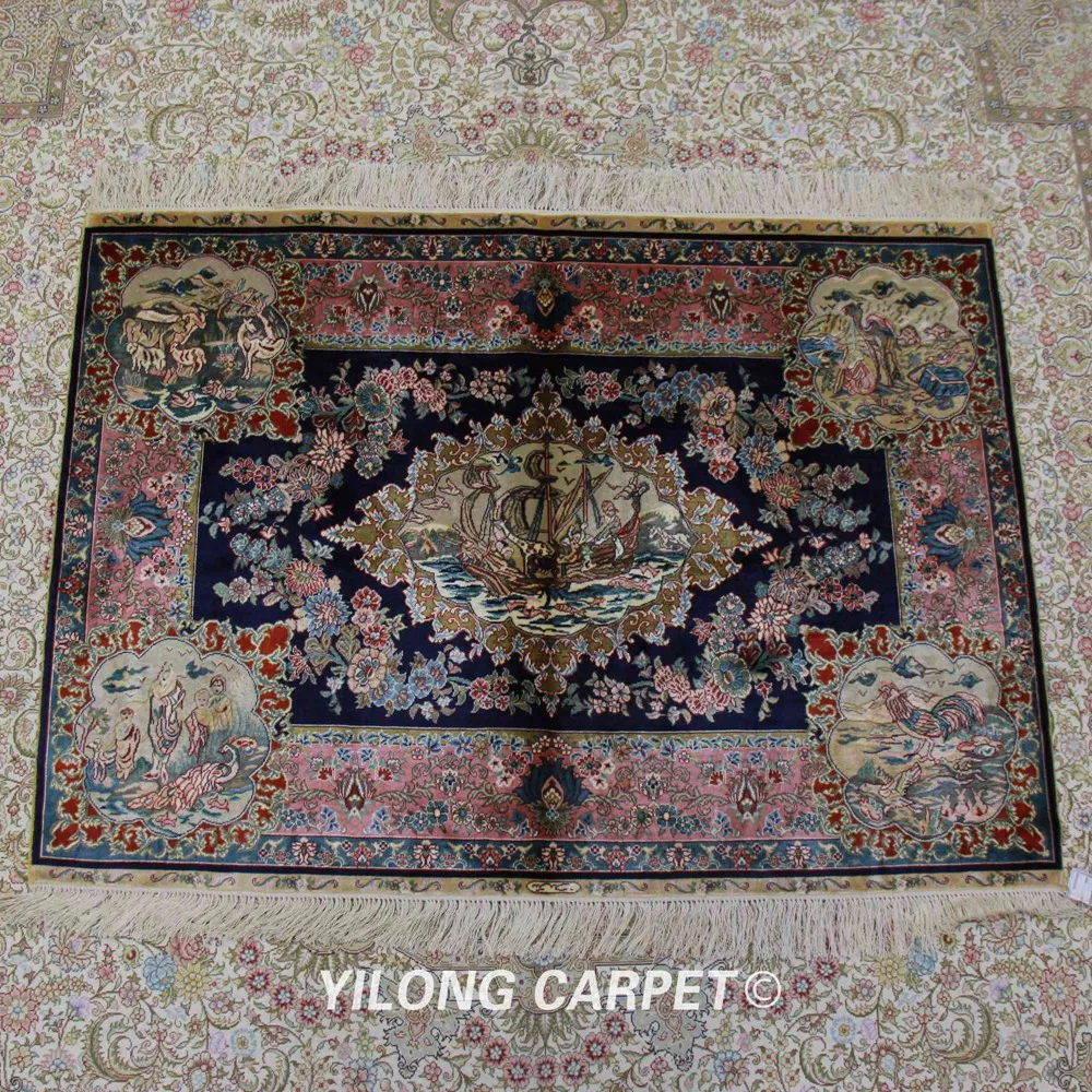 YILONG 4'x3' Handknotted Шелковый гобелен интерьер ручной работы цветочный ковер-Гобелен(ZQG302A