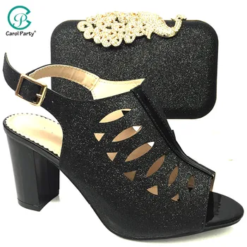 

New Arrival High Quality Italian Design Lady Shoes Matching Bag in Black Color Nigerian Women Shoes and Bag Set For Party