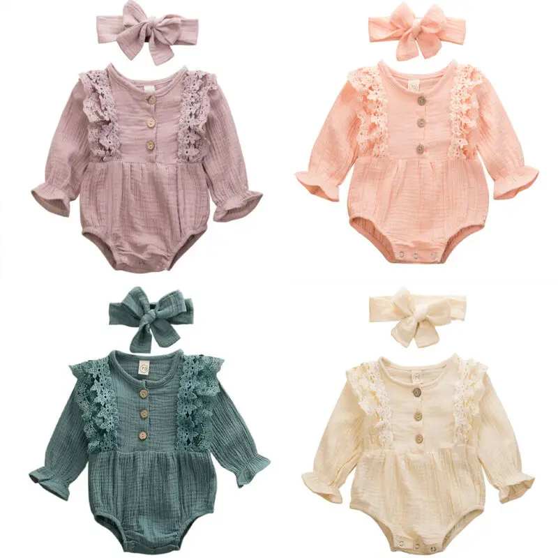 

Autumn Lace Long Sleeve Bodysuit for Kids Clothes Girls Warm Infant Jumpsuit Bodysuit Soild Clothes Outfit