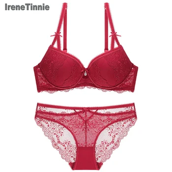 

Irene Tinnie Women Underwear Lingerie Set Sexy Bra Brief Sets Push up Transparent Lace Embroidery Unlined Thin Lingerie porno