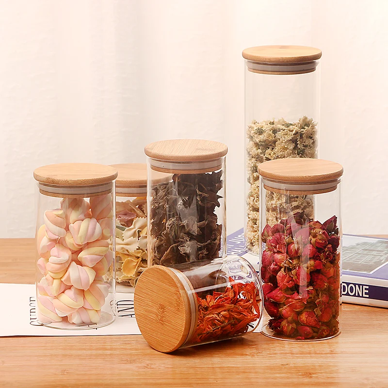 Glass Container Eco-Friendly Cover Candy Jar Cereal Bamboo Products Housewares Jars And Lids | Дом и сад