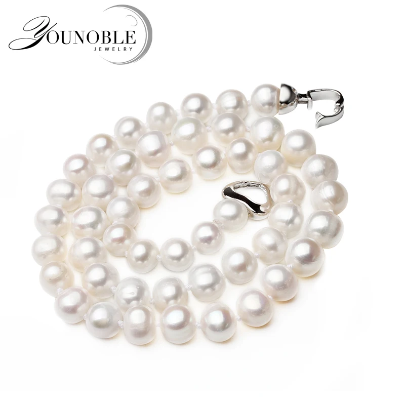 Настоящее натуральное пресноводное круглое жемчужное ожерелье для женщин, Классическое Белое 925 Серебряное жемчужное ожерелье, Подарок на годовщину