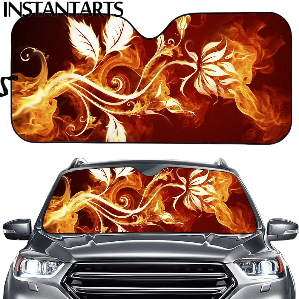 INSTANTARTS Fire Art Flower Design Durable Car Accessories Windshield