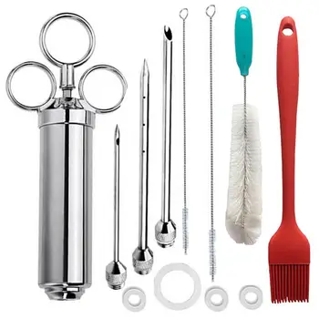 

Stainless Steel Meat Injector Syringe 2-oz Large Capacity with 3 Marinade Needles Injector Cleaning Brush for BBQ Grill