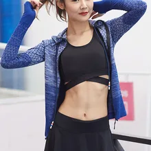 Женская куртка с длинным рукавом для йоги, градиентная Цветовая молния, быстросохнущая спортивная одежда EDF88