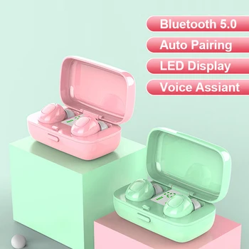 

Wireless TWS Bluetooth V5 Earphone Voice Assistant LED Display Noise Cancelling Headset Automatic Pairing Colorful Mini Earphone