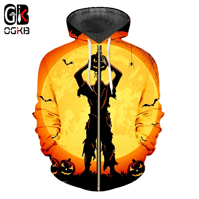 

OGKB Fashion Halloween New Broken Head Zombie Zip Hoodies Coat Best Selling Wholesale 6XL 3D Printed Clothing