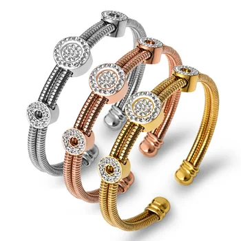 

Double layer CZ crystal Bracelets Bangles For Men Women Trendy Stainless Steel Cuff Bangle Gold Color Jewelry Gift