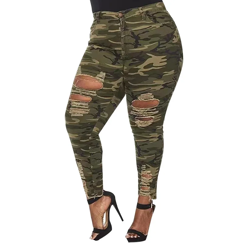 Camouflage Ripped Women Jeans Plus 