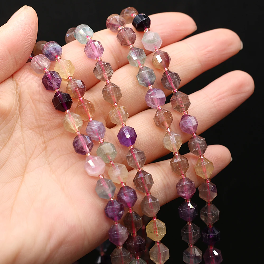 

8mm Faceted Gem Stone Beads Natural Colotful Fluorite Loose Spacer Beads For Handmade DIY Jewelry Making Bracelet Accessories