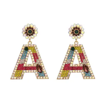 

Colored Full Crystal Letter A B C D E G Fashion Earrings Womens 2020 New Large Rhinestone Luxury Statement Dangle Earrings Gifts