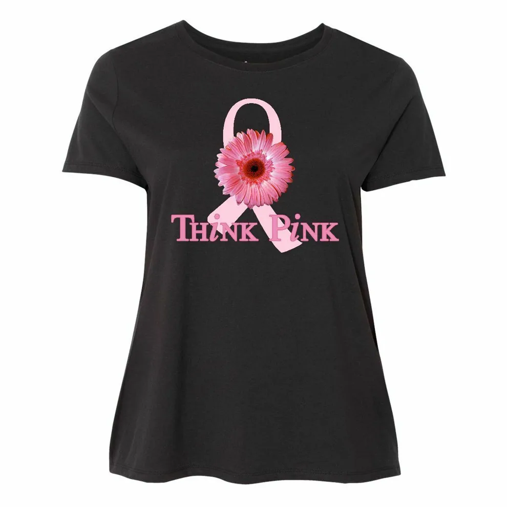 Inktastic Think Pink женская футболка размера плюс с раком груди бесплатная доставка