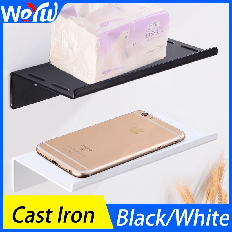 

Bathroom Shelf Shower Storage Rack Organizer Toilet Shelves Make Up Wall Hanging Mobile Phone Holder Black White