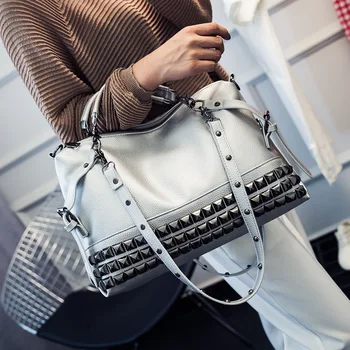 

Season Women Riveting Nail Motorcycle Bag Shoulder Bag 2020 New Style Simple Big Bag