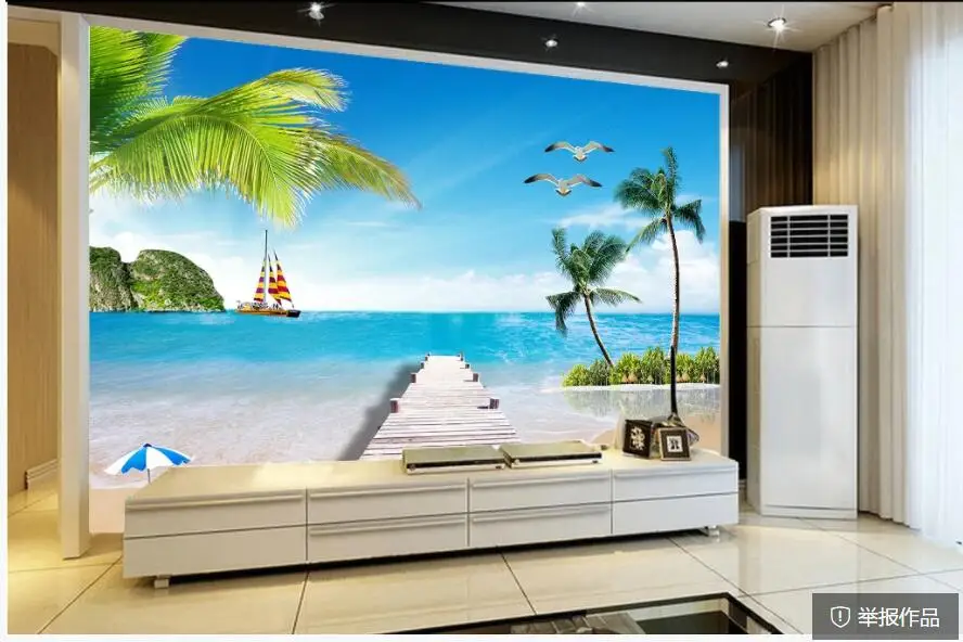 

custom photo 3d wallpaper Beautiful Beach Coconut Bridge Island living room home decor 3d wall murals wallpaper for walls 3 d