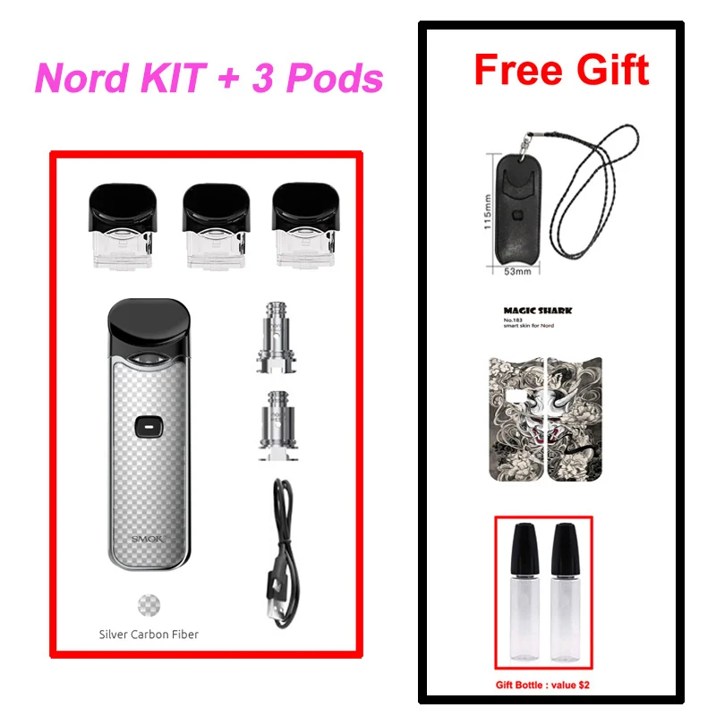 SMOK Nord Pod Vape 1100 мАч батарея 3 мл Pod система обычная сетка катушка электронная сигарета комплект испаритель VS SMOK NOVO Minifit комплект - Цвет: Silver Carbon Fiber