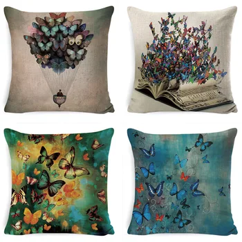 

2019 Brand New Butterfly Painting Cushion Square Flax Bed Pillow High Quality