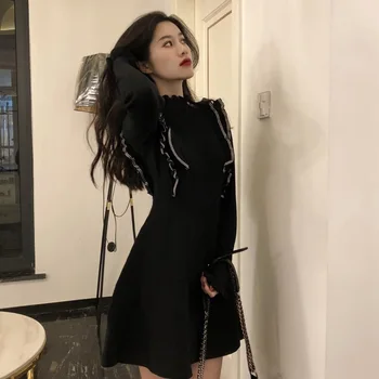 

2019 fall new chic Korean version of the temperament girl design French petal collar long-sleeved long-sleeved long knitted