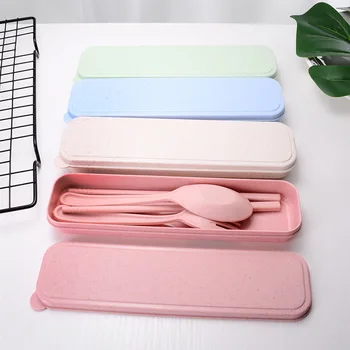 

Wheat Straw Tableware Chopsticks Fork Spoon Three-piece Set-Gift Children Plastic Portable Portable Cutlery Set Tableware Set