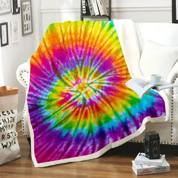 

130*150cm Tie Dye Throw Blanket Fleece Rectangle Blanket Rug Rainbow Color for Camping Sofa Couch Bed 150cm*200cm