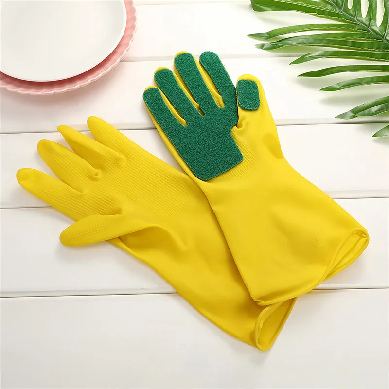 1 пара домашние моющие перчатки для уборки садовое кухонное блюдо с пальцами из губки резиновые хозяйственные перчатки для уборки посуды