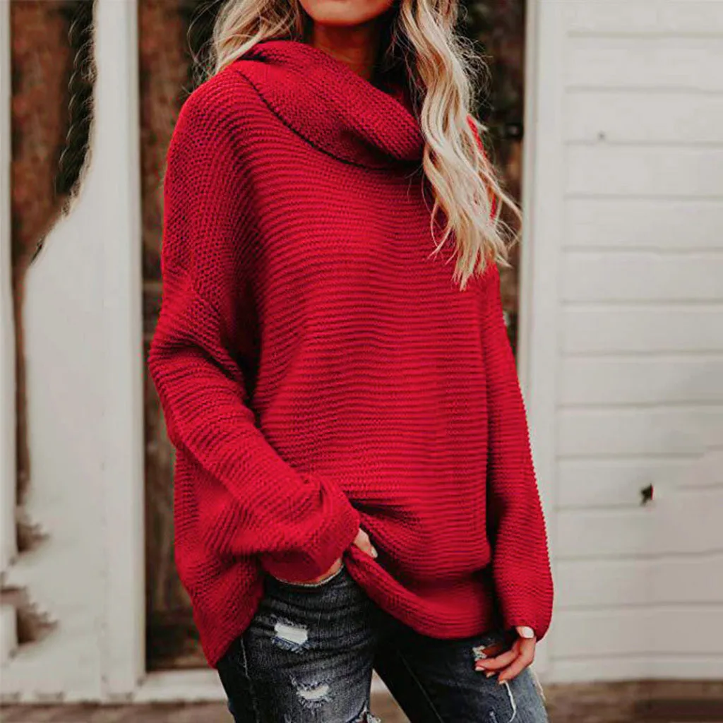 

Fashion Autumn Winter Women Ladies Casual Solid Long Sleeve High Collar Sweater Female Lazy Loose Sweater Size S-XL 2019 New