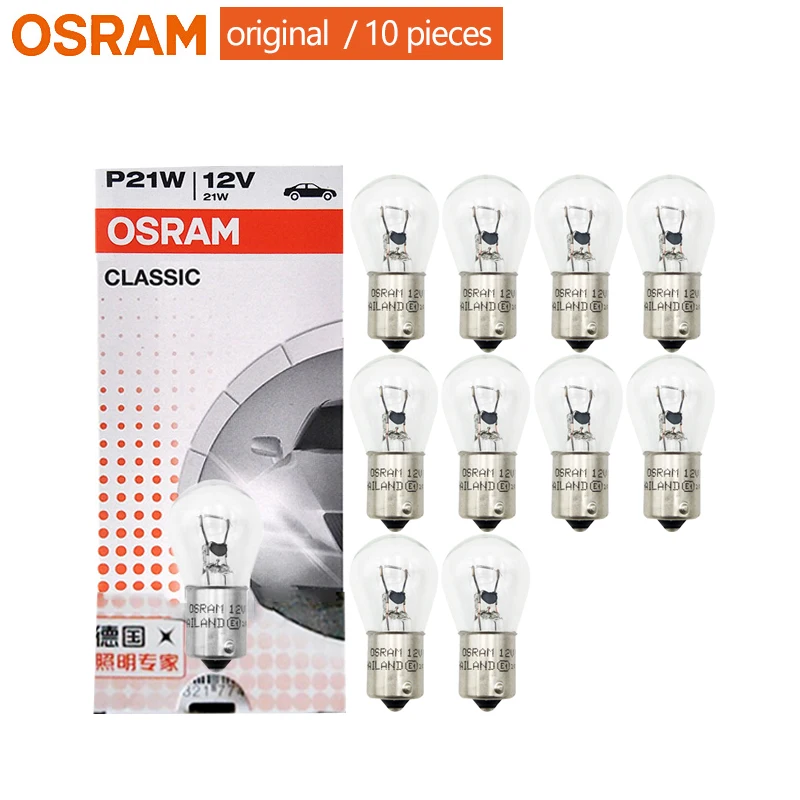 OSRAM 7506 P21W – feux de signalisation de recul, ampoules de frein  automatique d'origine 12V S25 21W, Bases métalliques Standard (10 pièces)