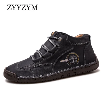 

ZYYZYM Men Boots Leather 2020 Autumn Winter Lace-Up Retro Handwork Fashion British High Men Boots Winter Boots