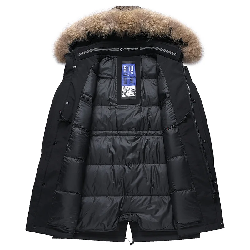 Новинка зимы 90% белый утиный пух длинное пальто мужской модный меховой датский пуховик с капюшоном мужской черный хаки