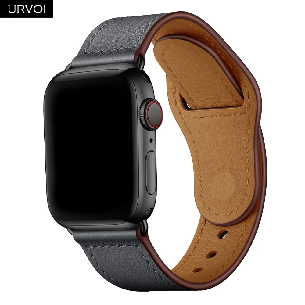 URVOI ремешок для apple watch серии 5/4 3, 2, 1, ремешок для наручных часов iWatch, большие размеры 40-44 мм спортивный ремешок из натуральной кожи Swift Pin& tuck ручной работы