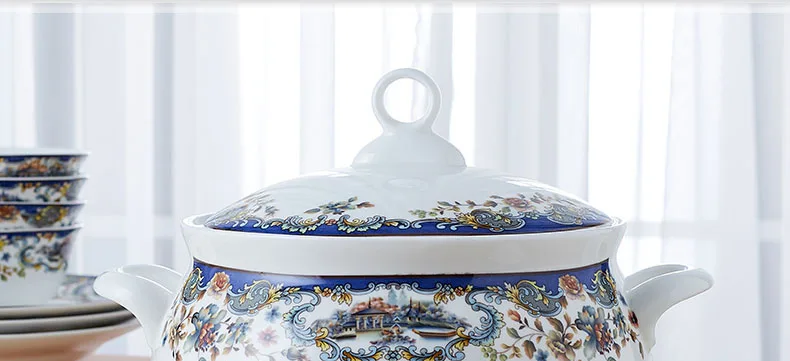 56 голов Цзиндэчжэнь керамическая кухонная посуда столовая посуда чаши для риса и супа чаша салатная лапша тарелка блюдо чашка, столовая посуда наборы